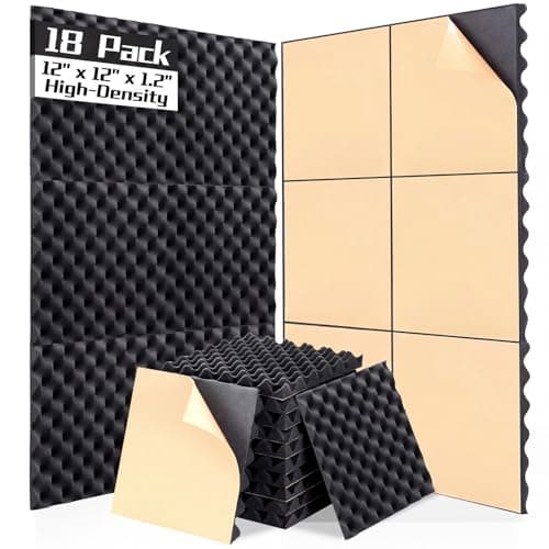 AUSLET 18 Pack Egg-Crate Acoustic Foam High Density Soundproof Panels 12x12x1.2 Inches Sound Proofing Panels Acoustic Foam Wall Panels for Studio, Home, Office & Gaming Room Black