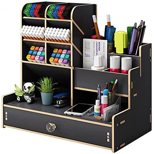 Marbrasse Wooden Desk Organiser with Drawer,Pen Holder,Stationary Organiser