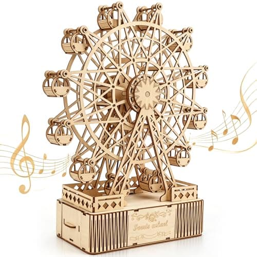 BELEEV 3D Wooden Puzzle Model Kits for Adults, Ferris Wheel Music Box