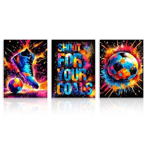 Dazzlewall 3Pcs Graffiti Football Wall Art Pictures, Inspirational Sports Posters for Bedroom Teens Playroom Boy Dorm Home Decor 12x16 in Unframed