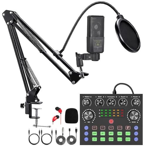Podcast Equipment Bundle, Audio Interface with DJ Mixer and Studio Broadcast Microphone, Perfect for Recording, Live Streaming,Gaming,Compatible with PC,Smartphone,Play Station