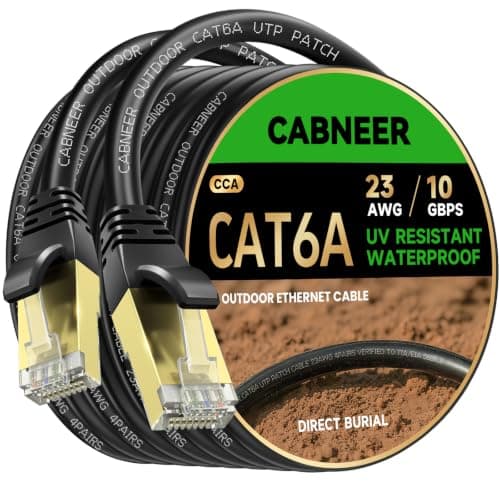 CABNEER Cat 6 Outdoor Ethernet Cable 30M 23AWG LLDPE, Direct Burial UV Weather Resistant Heavy Duty, 10Gbps High Speed Gigabit Internet Network Cable for Garden, CCA UTP with 20 Ties, Black