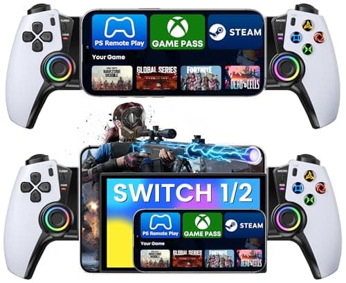 Mobile Gaming Controller for PS Remote Play,Wireless Phone Game Controller for iOS/Android/Switch 1/2/OLED/Xbox/Steam/GeForce Now/MFi Apple Arcade/Roblox,Controller with Hall Effect Joystick/RGB