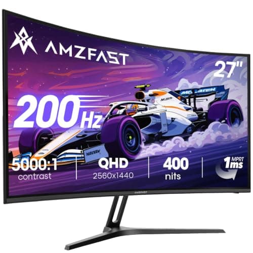 Amzfast 27 Inch QHD Curved Gaming Monitor 180Hz, 1440p VA Panel with 5000:1 Contrast, 1ms MPRT, 98% DCI-P3, Adaptive Sync, 300cd/m², HDMI&DP, VESA 100x100, Low Blue Light for PC/PS5/Xbox, AMZG27C1Q