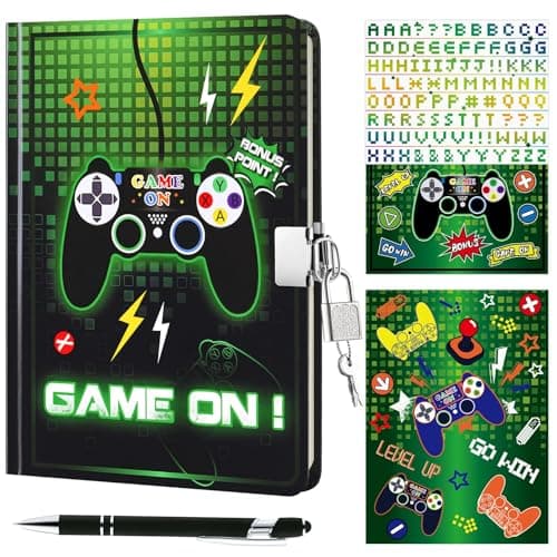 WERNNSAI Secret Diary for Boys - Luminous Game Notebook with Lock and Keys, Gift for Boys Kids School Travel Private Journal Hardcover A5 Lined Memos Writing Drawing Notepad Ballpoint Pen Stickers