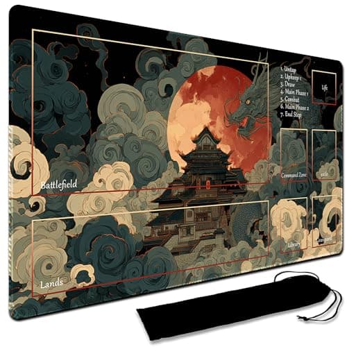MTG Playmat, 60 x 35CM MTG Playmat with Zones, Stitched Edges Game Play Mat Trading Card Game Playmats Mouse Pad Smooth Rubber Surface TCG Game Mat with Storage Bag (With Zone,4)