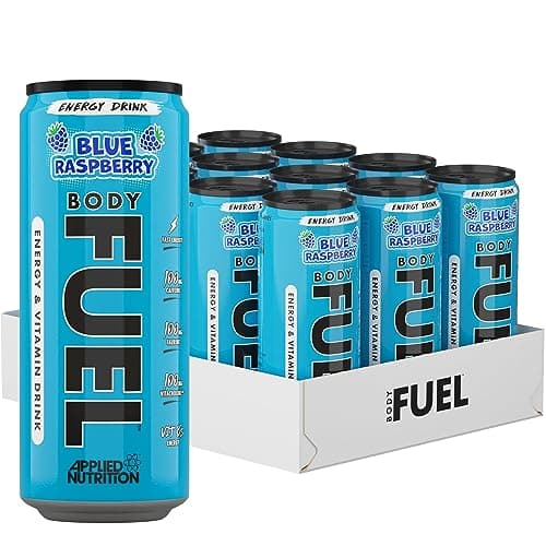 Applied Nutrition BodyFuel Energy & Vitamins Drink - Fast Energy, Energy Drink, Sugar Free with Caffeine (Pack of 12 Cans x 330ml) (Blue Raspberry)