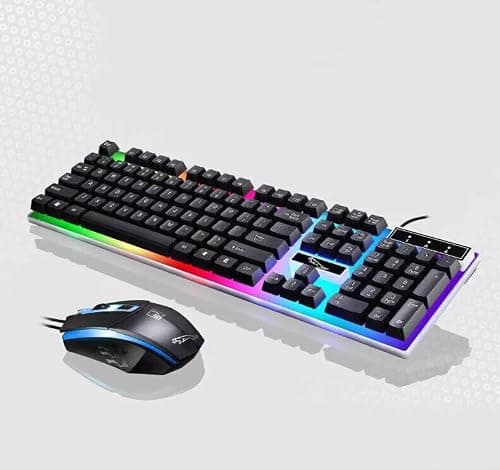 Gaming Keyboard Mouse Set Pad Rainbow LED Wired USB For PC Laptop PS4 Xbox One (Black)