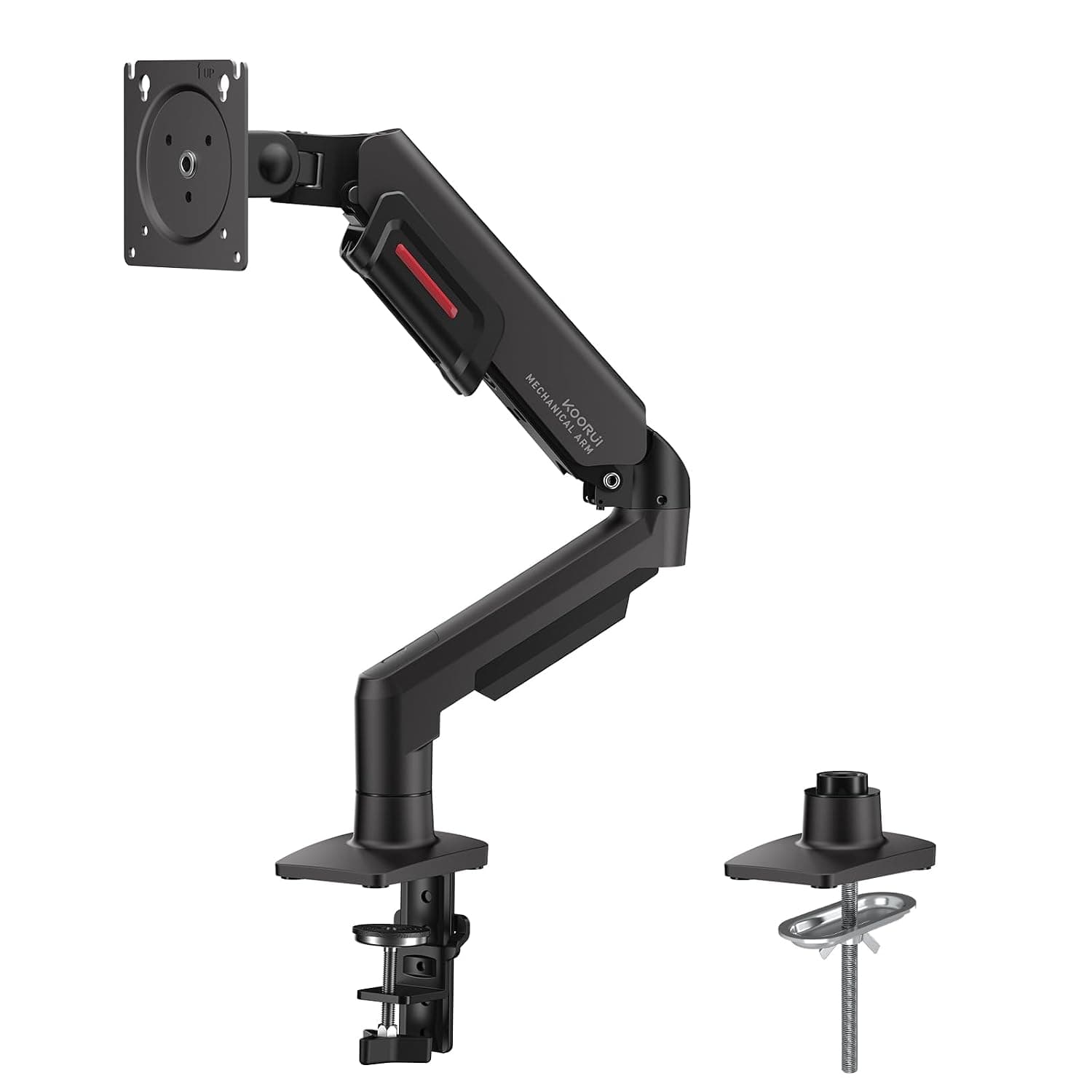 KOORUI Single Monitor Arm, Gas Spring Height Adjustable Fits 17-32", VESA | Ergonomic, 75x75 100x100mm, ±72° Tilt, 360° Swivel, 360° Rotate, Clamp/Grommet Mount, Holds 2-9kg, Cable Management