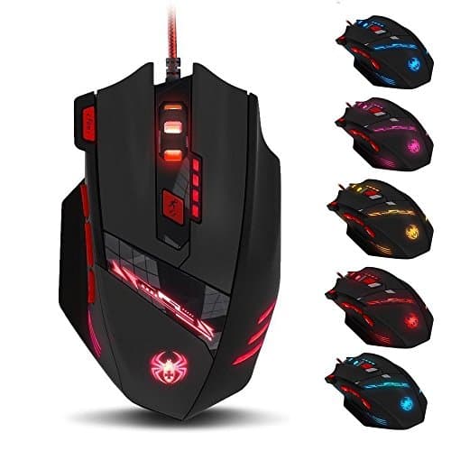 zelotes Wired Gaming Mouse,9200 DPI,8 Programmable Buttons,8 Weight Blocks,Multi-Modes Backlit,Ergonomic Design,USB Optical Corded Gamer Mouse Mice for Laptop,PC,Mac,Black