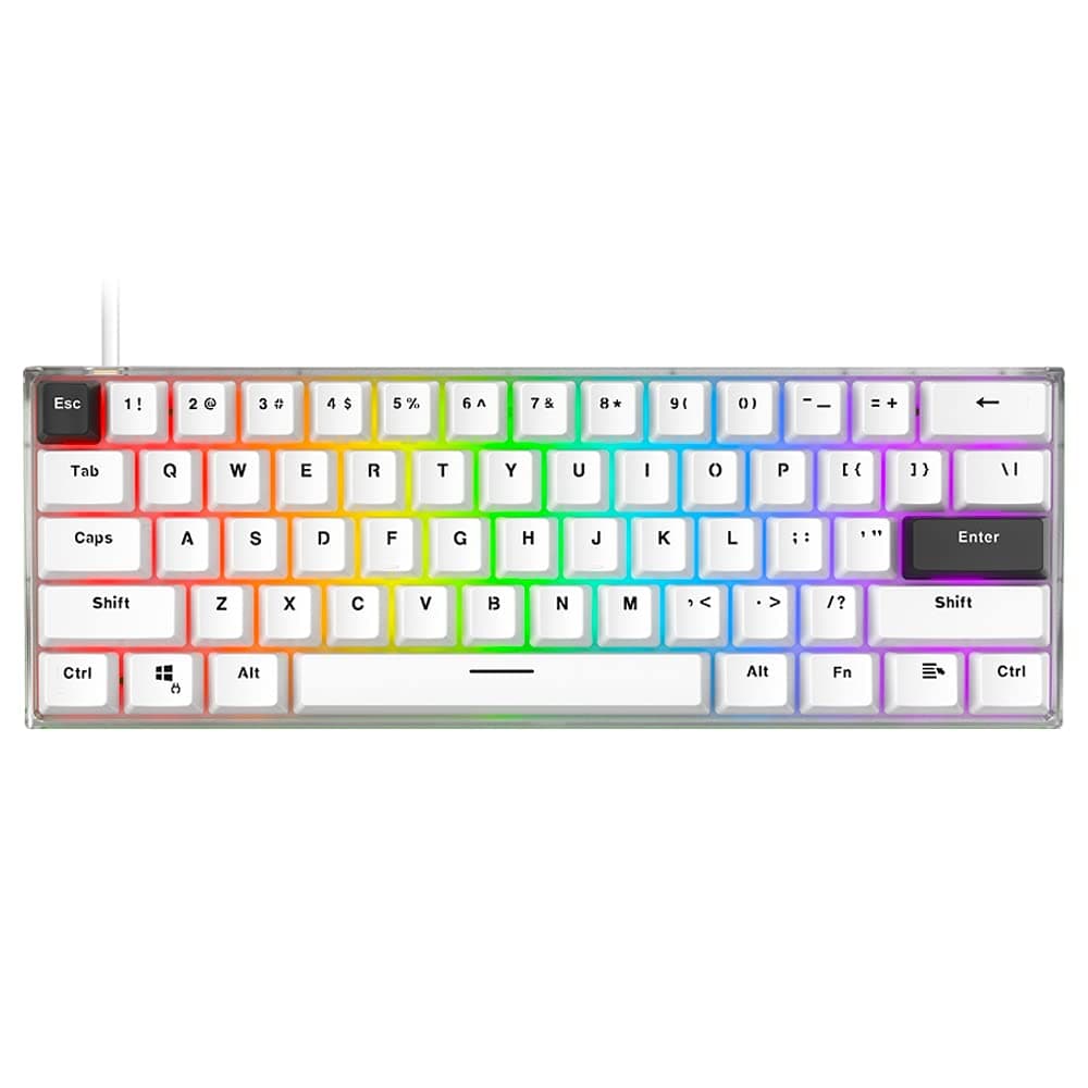 FANTECH MAXFIT61 Frost Wired 60% Mechanical Keyboard Hot Swappable RGB Gaming Keyboard Frost Edition with Retro Translucent Base, Red Switch (Linear), White
