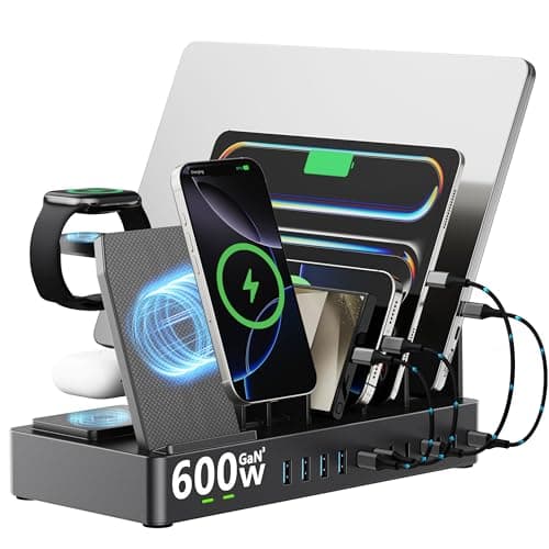 600W GaN Charging Station with Wireless Charger for Apple, Black