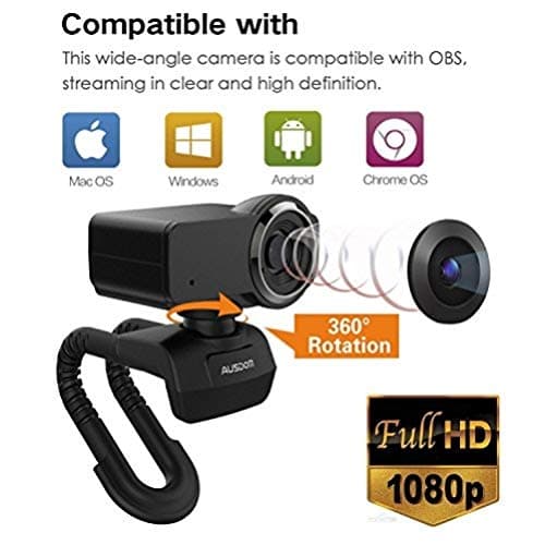 AUSDOM HD Webcam Streaming, Widescreen Full HD 1080P Video Calling and Recording Web Camera with Built-in Noise Reduction Microphone, PC or Laptop Camera for Mixer OBS Twitch Skype YouTube