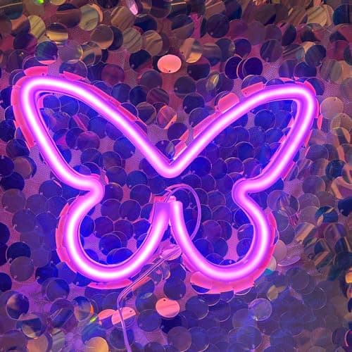 DAKABUKA Butterfly Neon Light LED Sign for Room Decor USB or 3-AA Battery Powered Signs for Girl Wall Decor Party Valentines' Day Christmas Living Room Kids Wedding Decoration(Pink)