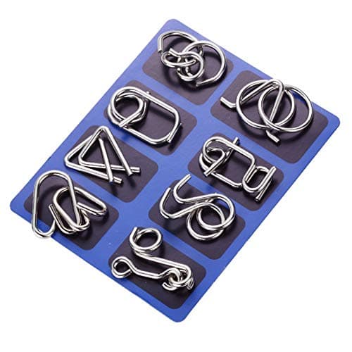 Gracelaza 8 pcs Metal Wire Puzzle Logic Brain Teaser Set - Metal Ring IQ puzzles Difficult Games - Ideal Intelligence Toys Gifts for Kids and Adults, #1