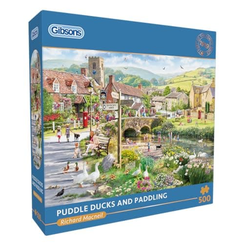 Gibsons Puddle Ducks & Paddling 500 Piece Jigsaw Puzzle for Adults – Village Countryside Scene by Richard Macneil – Peaceful British Artwork – Premium Sustainable Puzzle Made in the UK/EU