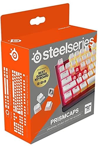SteelSeries PrismCaps – Double Shot Pudding-style Keycaps – Durable PBT Thermoplastic – Compatible with Most Mechanical Keyboards – MX Stems – White (UK Layout)