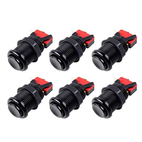 EG STARTS 6x American Style Standard Arcade Buttons Switchable Happ Type 30mm Push Button 187" (4.8mm) terminal for Jamma Mame Kit Parts (Black)