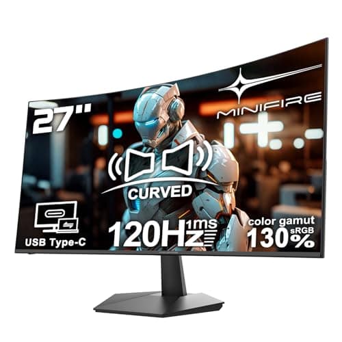 Minifire 27 Inch 120Hz Curved Monitor, USB Type-C Port, Built in Speaker, Eye-Care for Business/Office, FHD 1080p PC Screen, VESA 100x100, FlickerFree, Lowblue Mode, Anti Glare, HDMI Port (MF27C1)
