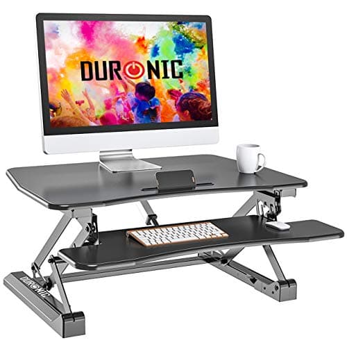 Duronic Standing Desk Converter DM05D1 WE Adjustable Sit Stand Desks Workstation Wood Height Adjusting Sitting Riser for Office Table PC Laptops Computer Monitor Screen Keyboard and Mouse