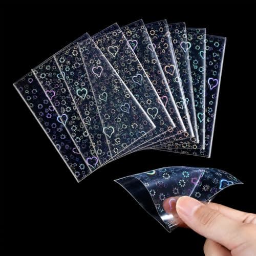 100 Pcs Photocard Sleeves, Heart Shape Laser Penny Sleeves, Flashing Card Sleeves, Rainbow Holographic Trading Cards Protective Cover, Foil Card Protective Sleeve (61x88mm)