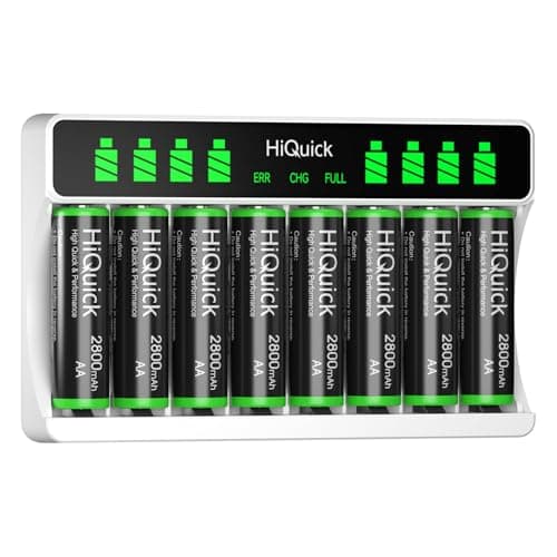 HiQuick 8 Pcs AA Rechargeable Batteries with 8 Bay LCD NiMH Battery Charger
