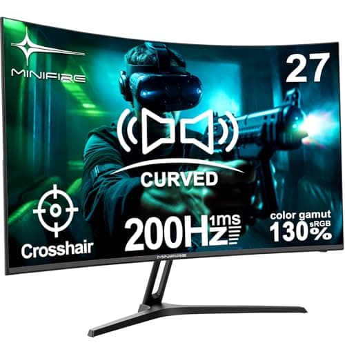 Minifire 27 Inch Gaming Monitor 200Hz FHD 1920x1080 Curved Built in Speaker