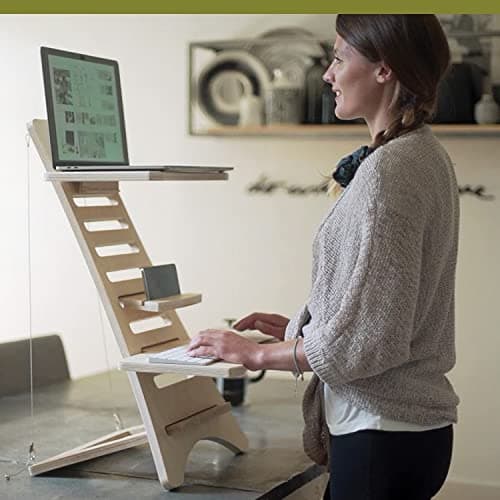 HumbleWorks. Stan-1 (Natural Wood). Ergonomic, height-adjustable standing desk. Standup Desk, Standing desk converter for Home Office, supports laptops with screens up to 15"