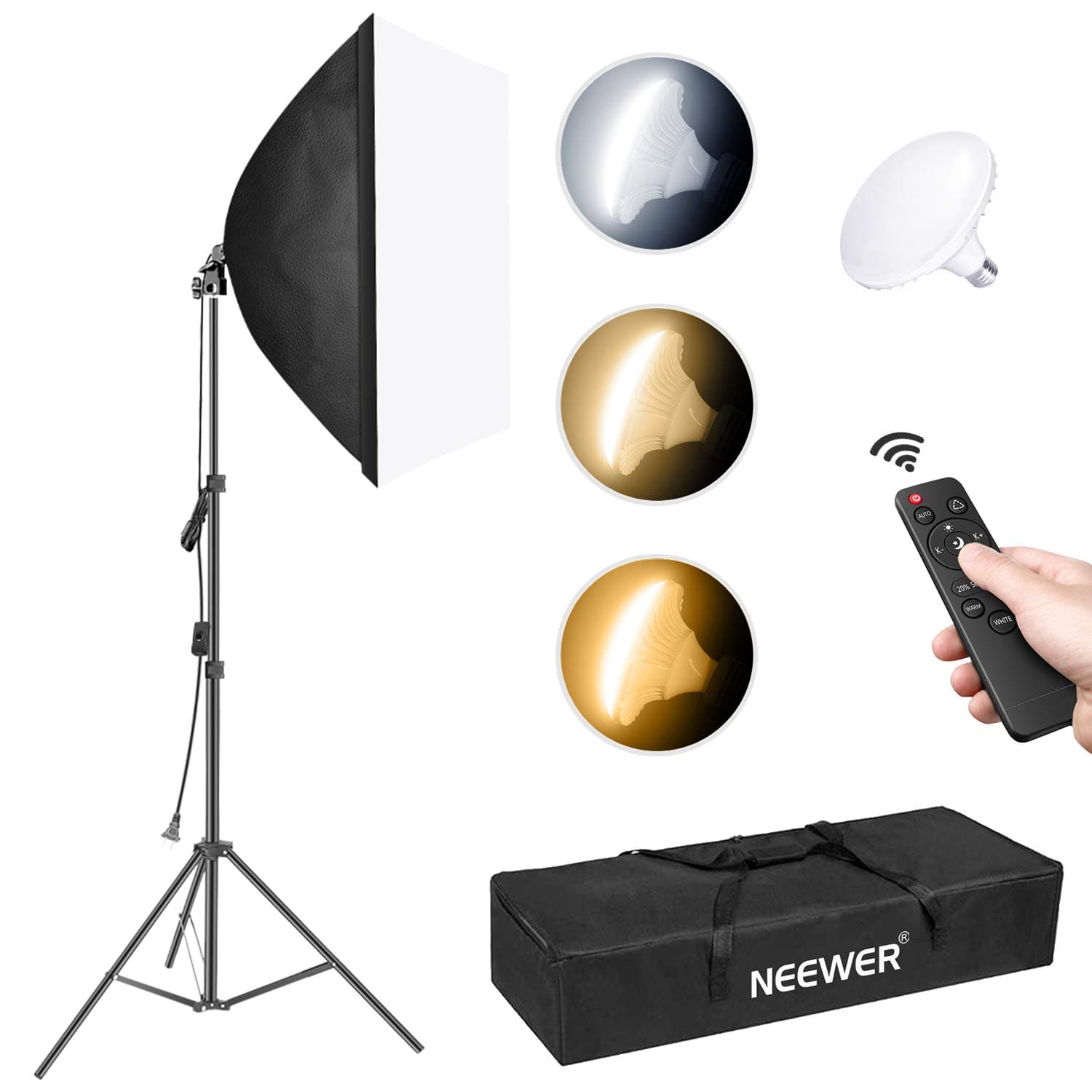 Neewer Photography Softbox Lighting Kit: 20x28Inches/50x70cm Soft Box, 79Inches/200cm Light Stand, 45W LED Bulb with Remote Control for Photo Studio Portrait Photography, Video Shooting (No Carry Bag)