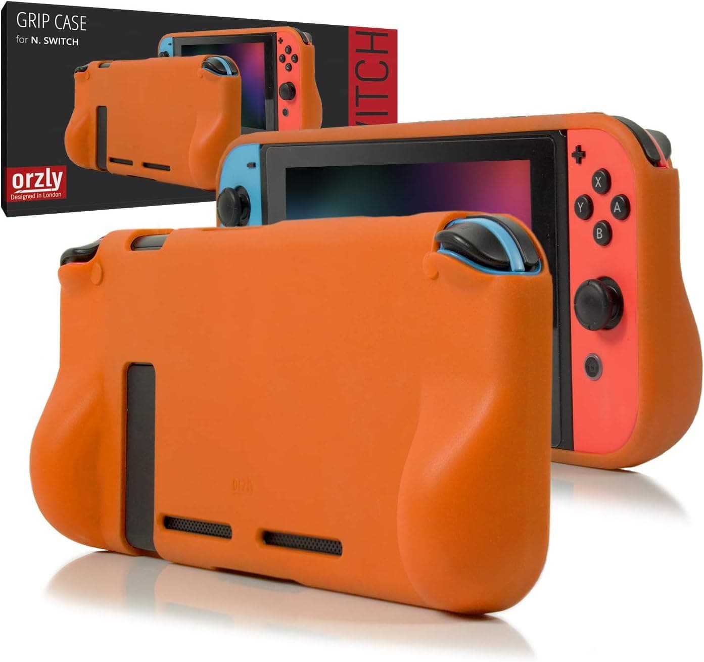 Orzly Grip Case for Nintendo Switch - Protective Back Cover for Nintendo Switch (NOT OLED MODEL) in Handheld Gamepad Mode with Built in Comfort Padded Hand Grips - Orange