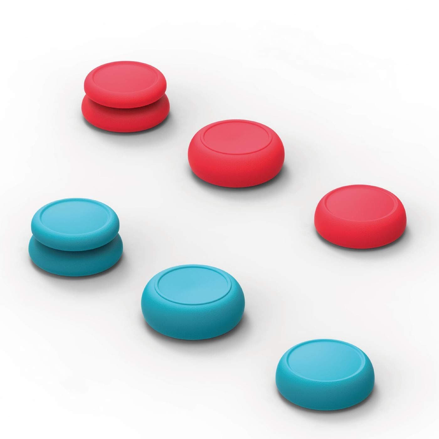 Skull & Co. Skin, CQC and FPS Thumb Grips Set Joystick Cap Analog Stick Cap for Nintendo Switch and Switch OLED Joy-Con Controller - Neon Red+Blue, 3 Pairs(6pcs)