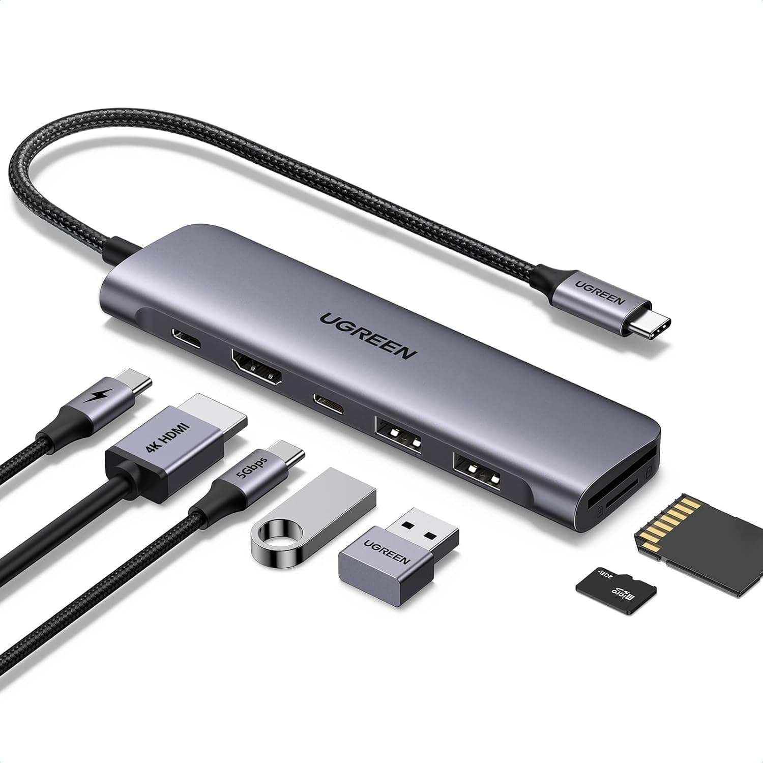 UGREEN USB C Hub, 7-in-1 USB Hub for Laptops, 4K HDMI to USB-C Adapter | 100W PD Charging, USB-C & 2 USB-A 5Gbps Data Ports, SD/TF Card Reader for MacBook Neo/Pro/Air, iPad Pro, XPS, Thinkpad