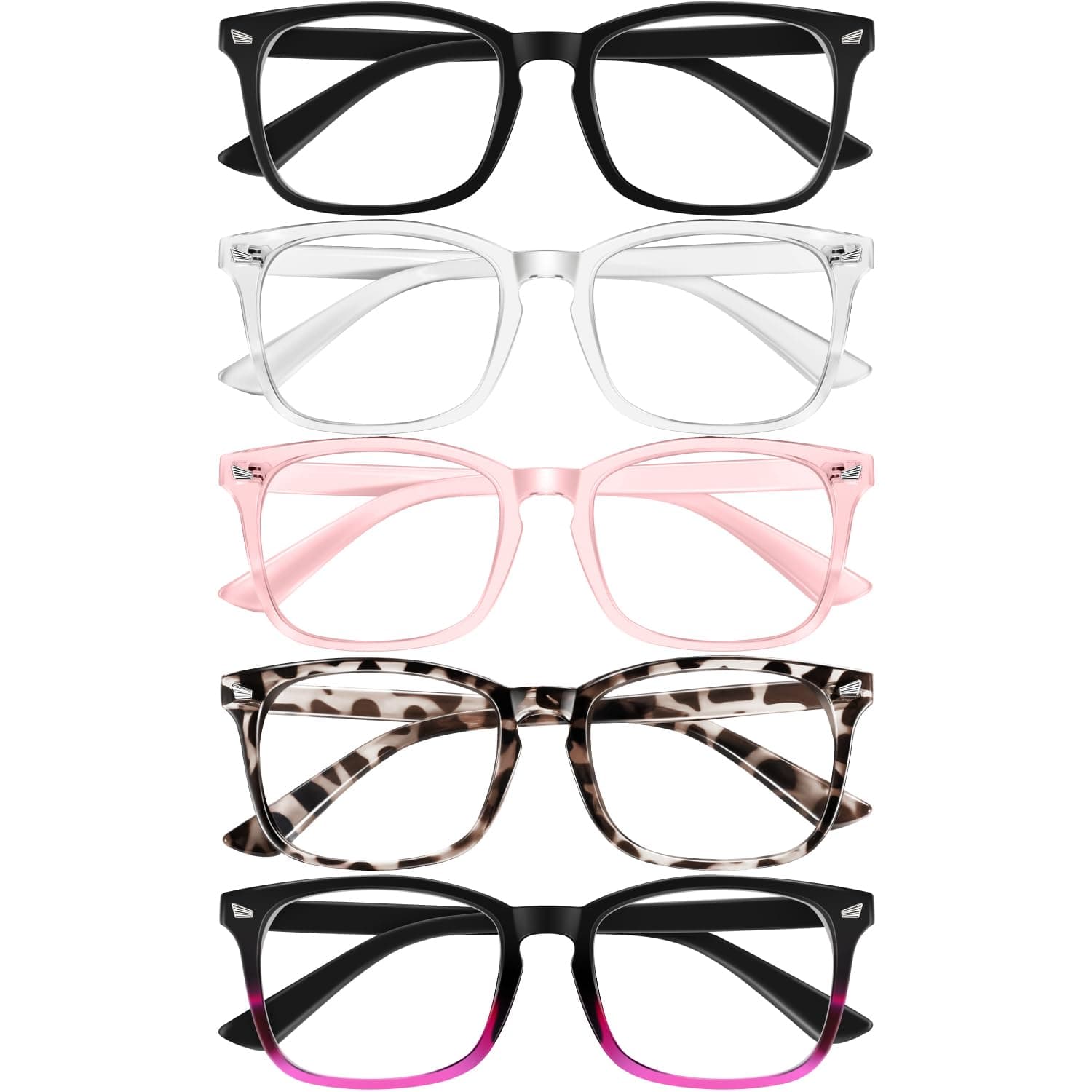 Okany 5 Pack Blue Light Blocking Glasses Women Men, Square Computer Frame | 99.9% Anti Glare Blue Light Filter Specs Stops Digital Eye Strain Screen Fatigue & Headaches For Office Desk Monitor Work