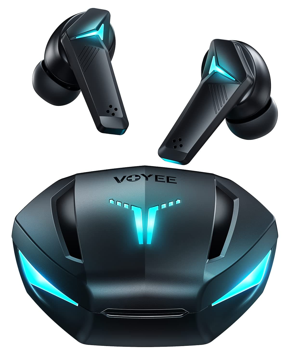 VOYEE Gaming Earbuds, BT02 Bluetooth True Wireless Earbuds with Built in Mic, 45ms Low-Latency, Bluetooth 5.2 Auto Pairing, Noise Cancelling, Cool Lighting Effects