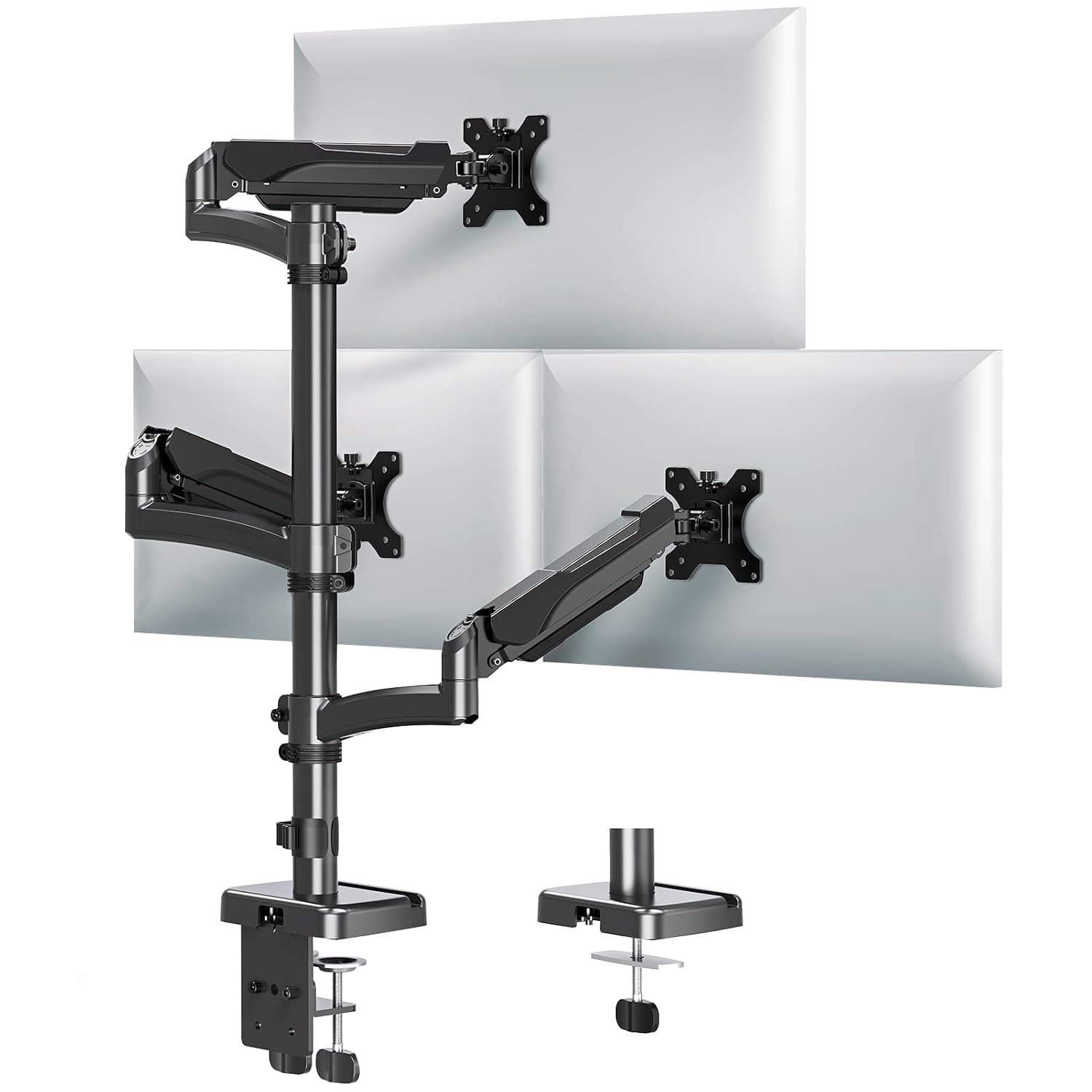 MOUNTUP Triple Monitor Arm Desk Mount Fits Max 32 Inch Computer Screen | 3 Monitor Gas Spring Monitor Stand with Tilt, Swivel and Rotation Adjustment, Comes with Clamp/Grommet Base,Holds 2-9KG