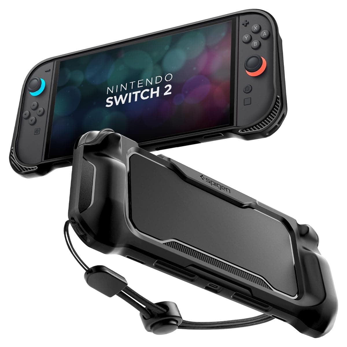 Spigen Rugged Armor Case Compatible with Nintendo Switch 2 2025 Cover with Hand Strap - Matte Black | 2025