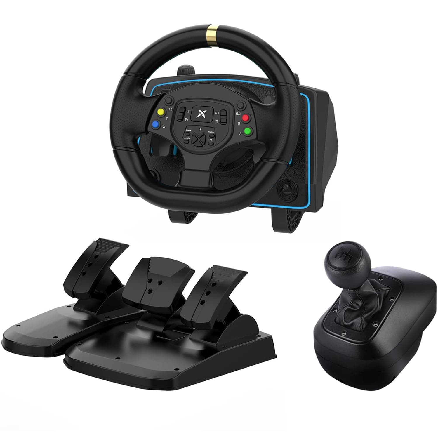 NBCP Gaming Steering Wheel with Pedals and Shifter - 1080° Driving Force Racing Wheel, Vibration Feedback, Paddle Shifters - Steering Wheel for PC, Xbox One, PS4, Xbox Series X/S, PS3, Switch