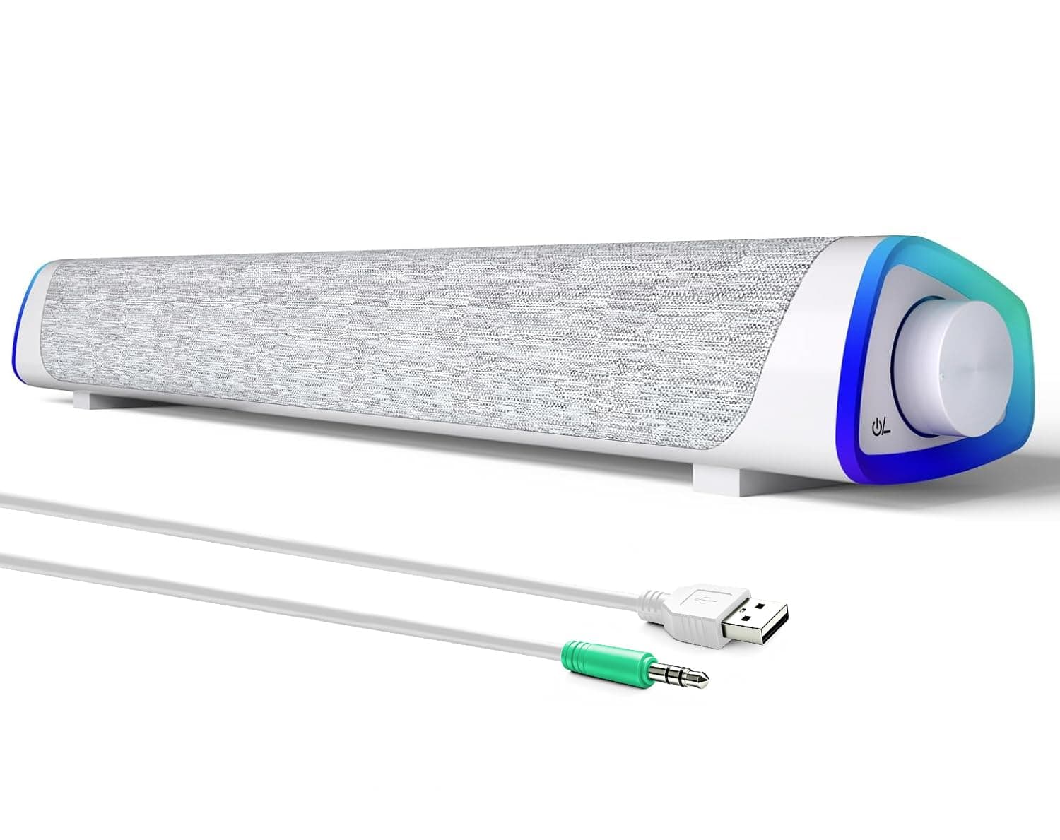 SOULION R30 PC Speakers, Colorful LED Lights with Switch Button, White | USB Powered 3.5mm Aux Small Computer Speakers, Surround Sound PC Speaker Sound Bar for Desktop Laptop