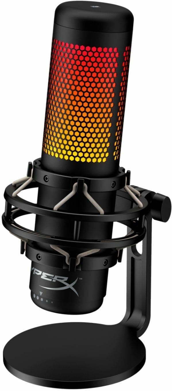 HyperX QuadCast S RGB USB Condenser Microphone for PC, PS4 and Mac, Anti-Vibration Shock Mount, Four Polar Patterns, Pop Filter, Gain Control, Gaming, Streaming, Podcasts (Renewed)