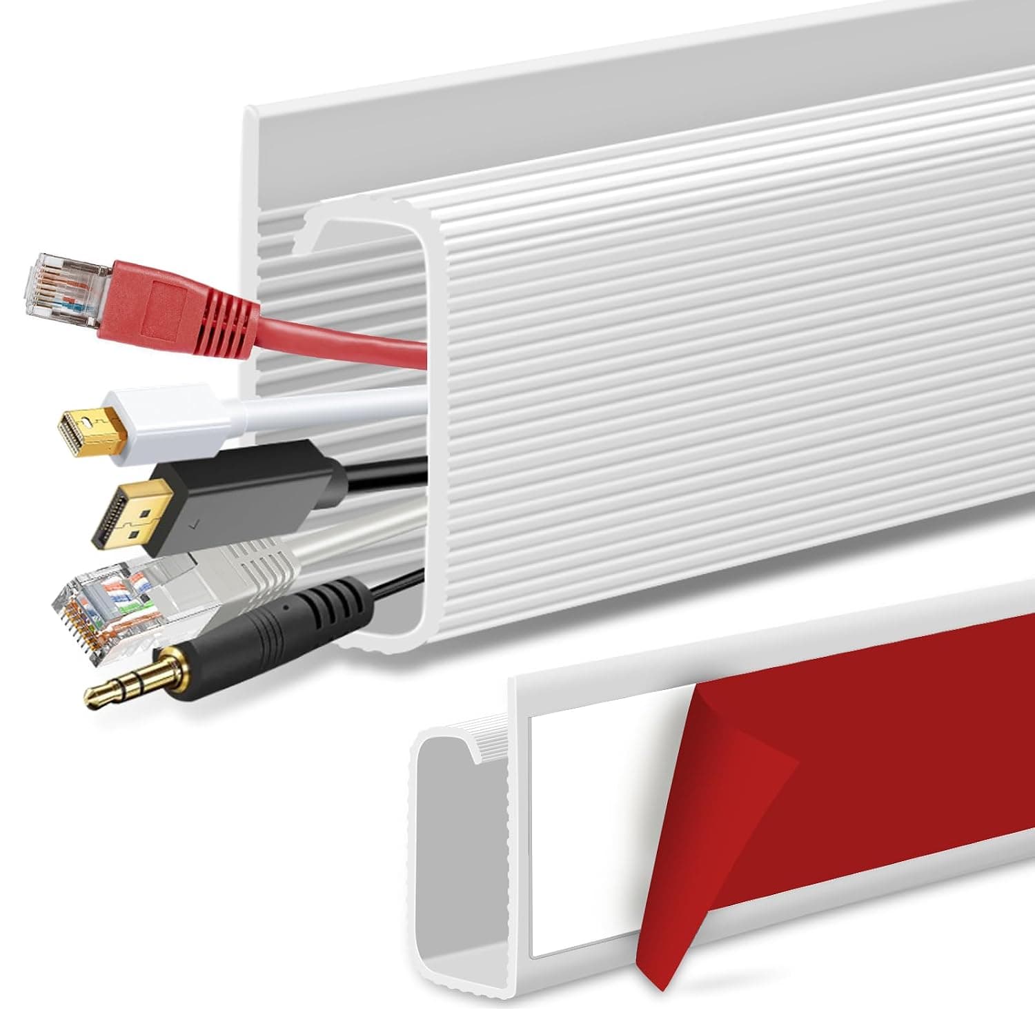 Desk Cable Management, Cable Raceway White,Under Desk Cable Tidy Cable Trunking j Channel Self Adhesive For Pc Tv Wire,2 Pack