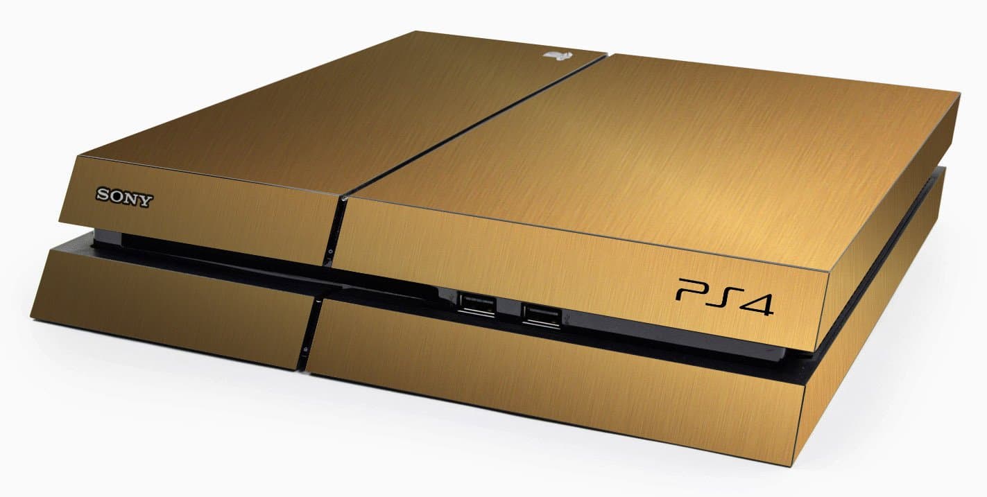 Textured Skin Stickers For Xbox One 1 & Playstation 4 PS4 - Carbon - matt - brushed metal - leather - chrome - wood (PS4, Brushed Gold)