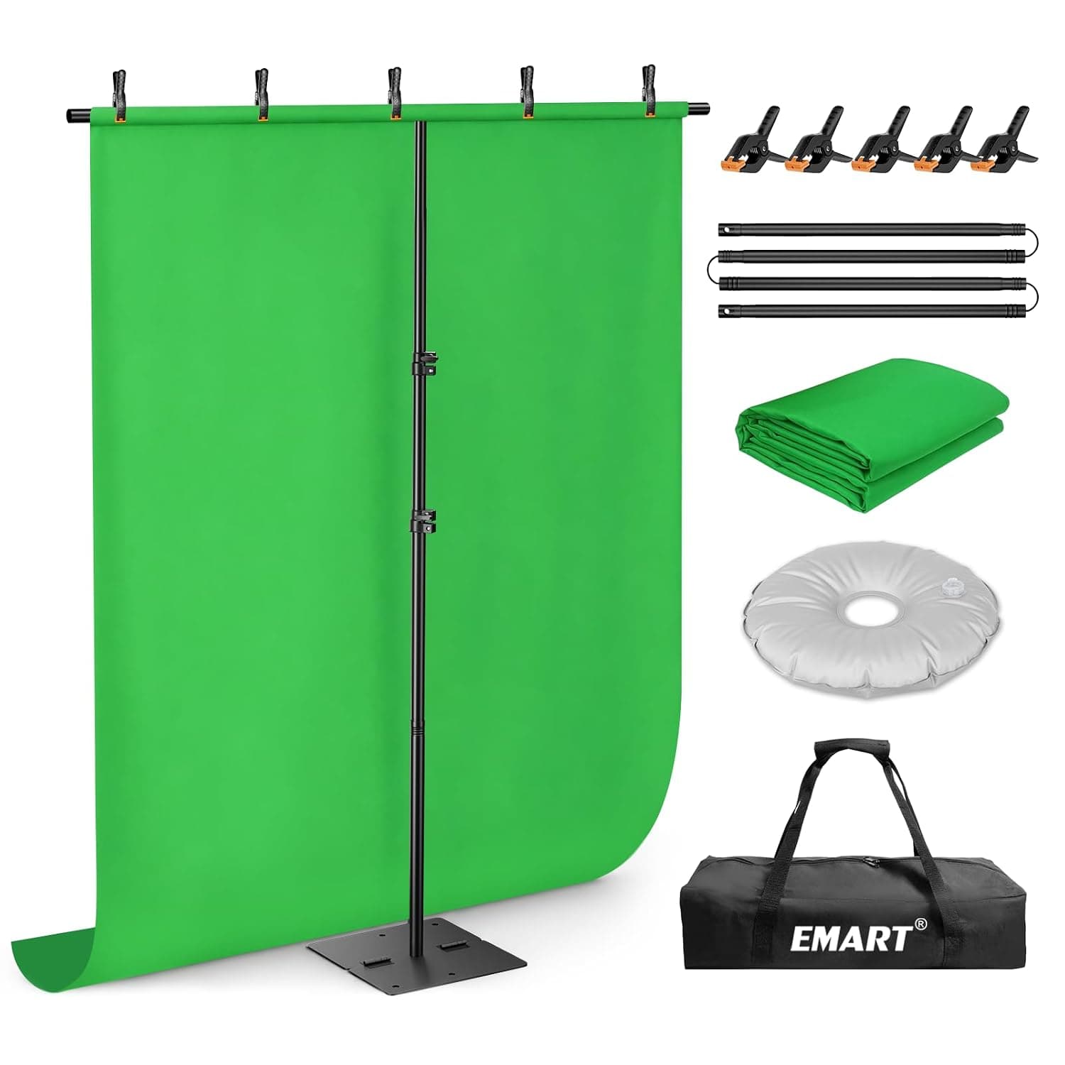 EMART Green Screen Background with Stand,1.5x2m Greenscreen Backdrop Kit | 1.5x2m Backdrop Stand Kit for Video Studio,TV Video,Streaming Gaming,Live Broadcast,Chroma Key,Photo Shoot,Live Streaming,VR