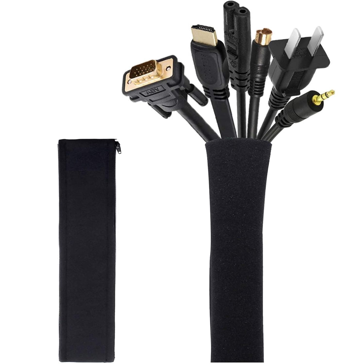 【2 Pack】JOTO Cable Management Sleeve, 50 CM Cord Organizer System with Zipper for TV Computer Office Home Entertainment, Flexible Cable Sleeve Wrap Cover Wire Hider System -Black