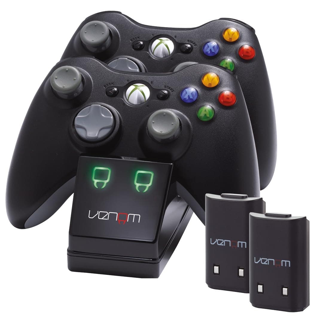 Venom Xbox 360 Charging Dock with 2 x Rechargeable Battery Packs (Xbox 360) | xbox 360 controller charger, twin charging cradle, 2 rechargeable battery packs, LED charge display, black