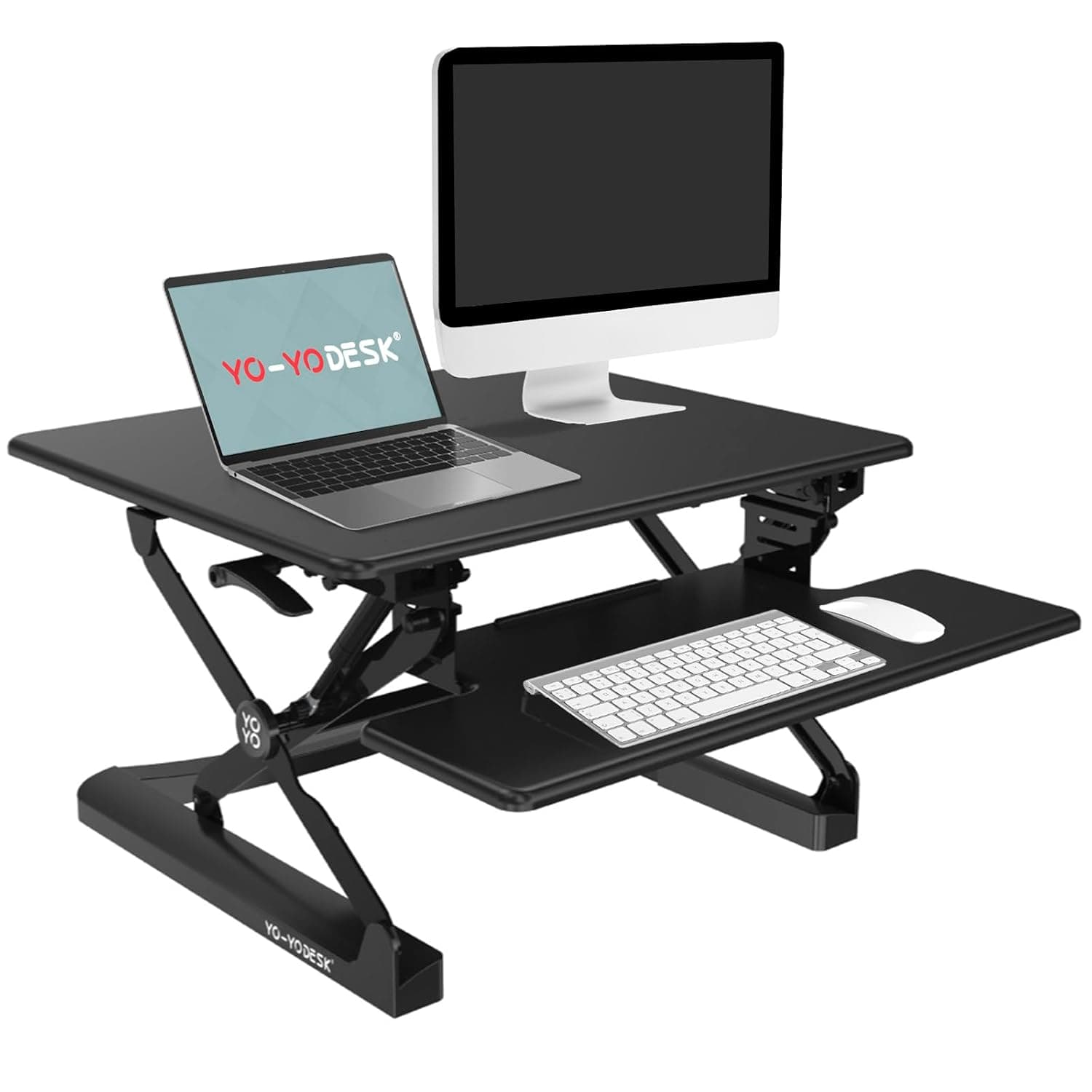 YO-YO 70 Standing Desk Converter | Sit Stand Desk Converter For Healthier Lifestyle | Height Adjustable Desk Riser For Single Monitor & Laptop Use | Stand Up Desk Converter | Desk Risers | 68cm Black