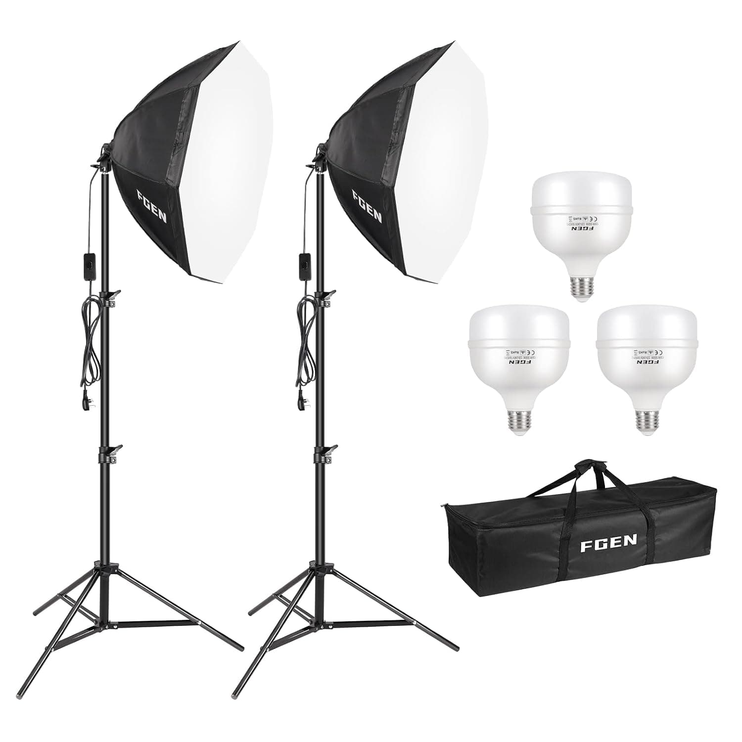 FGen Photography Lighting Kit,135W 5500K Studio Light and Ruggedised Tripod | 70cm Octagonal Softbox Cable Length 2.5m,Photography Light for Studio Photography and Video Recording