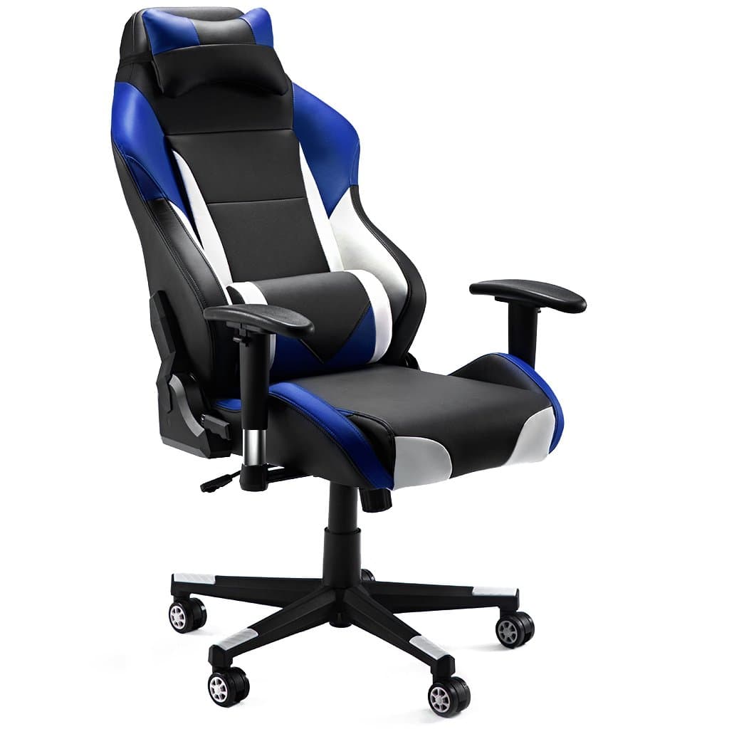 Gaming Chair - High-Back Computer PC Gaming Chair Ergonomic Swivel Gaming Seat Racing Chair Office Chair with Detachable Neck Cushion Lumbar Support Seat Tilt Height Adjustment for Home Office (Blue)