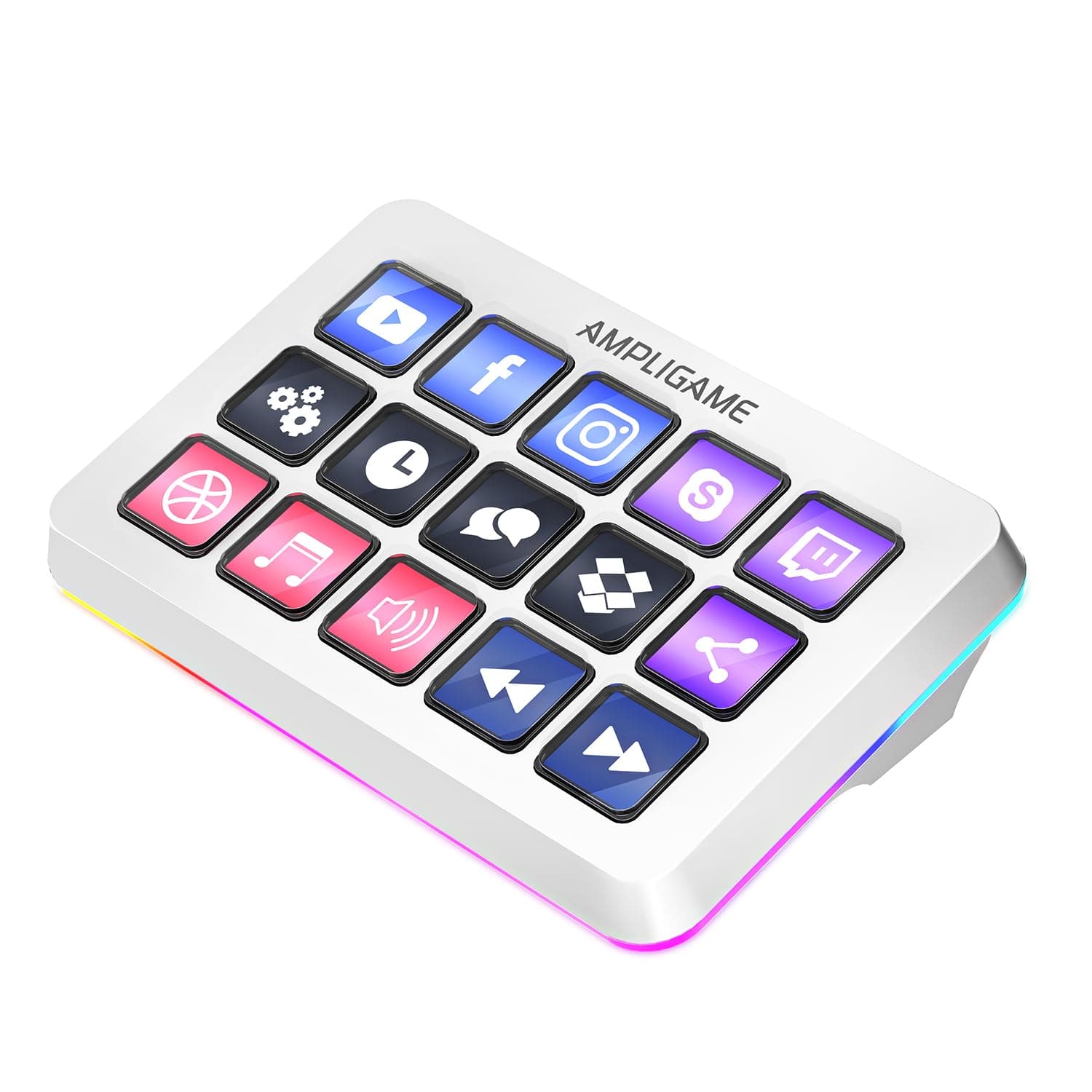 FIFINE D6W White Streaming Macro Keyboard | 15 Customizable Keys for Live Stream, Gaming, Podcast. Macro Keypad Compatible with Twitch, OBS, YouTube, Streamlabs for PC.