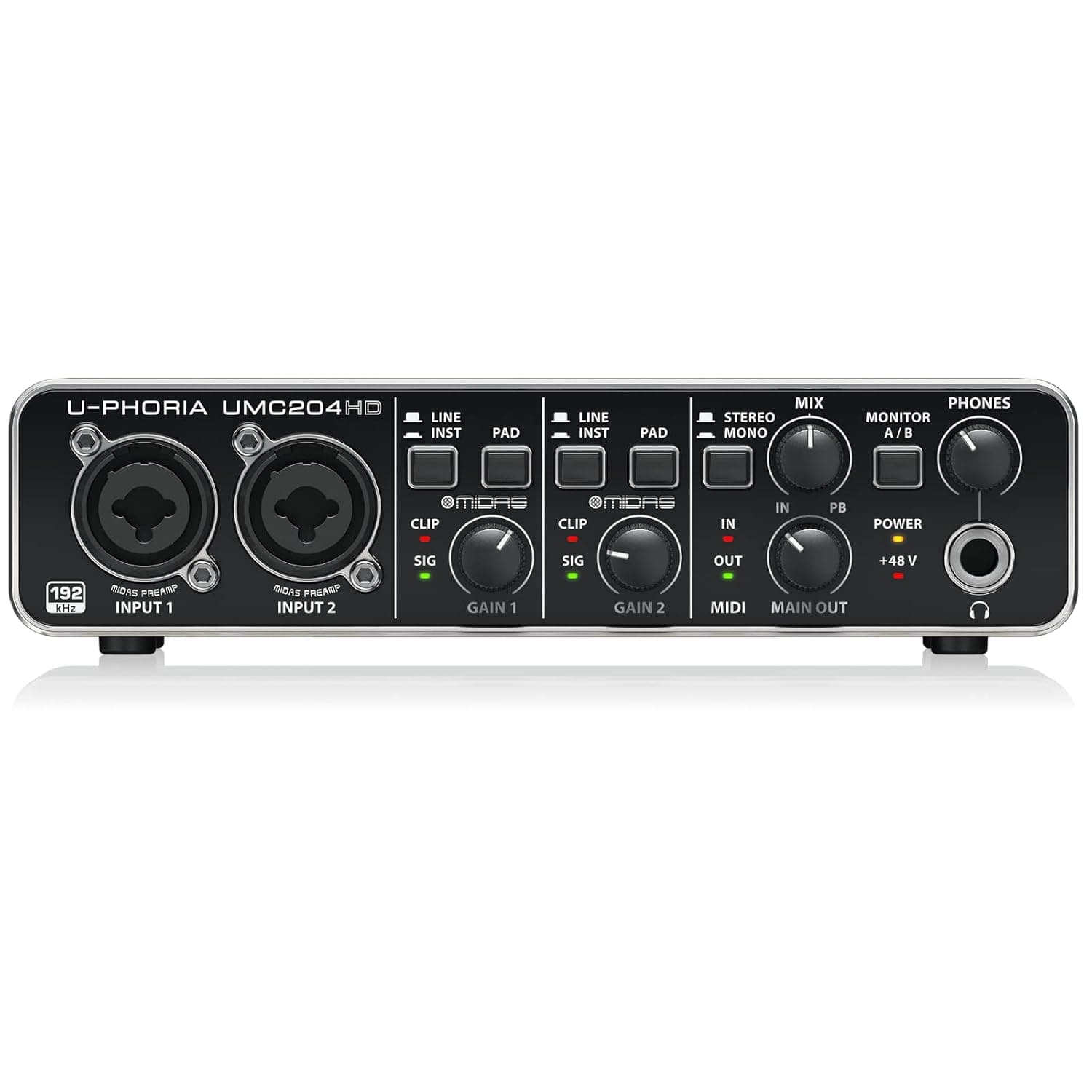 Behringer UMC204HD Audiophile 2x4, 24-Bit/192 kHz USB Audio/MIDI Interface with Midas Mic Preamplifiers | For Recording Microphones and Instruments