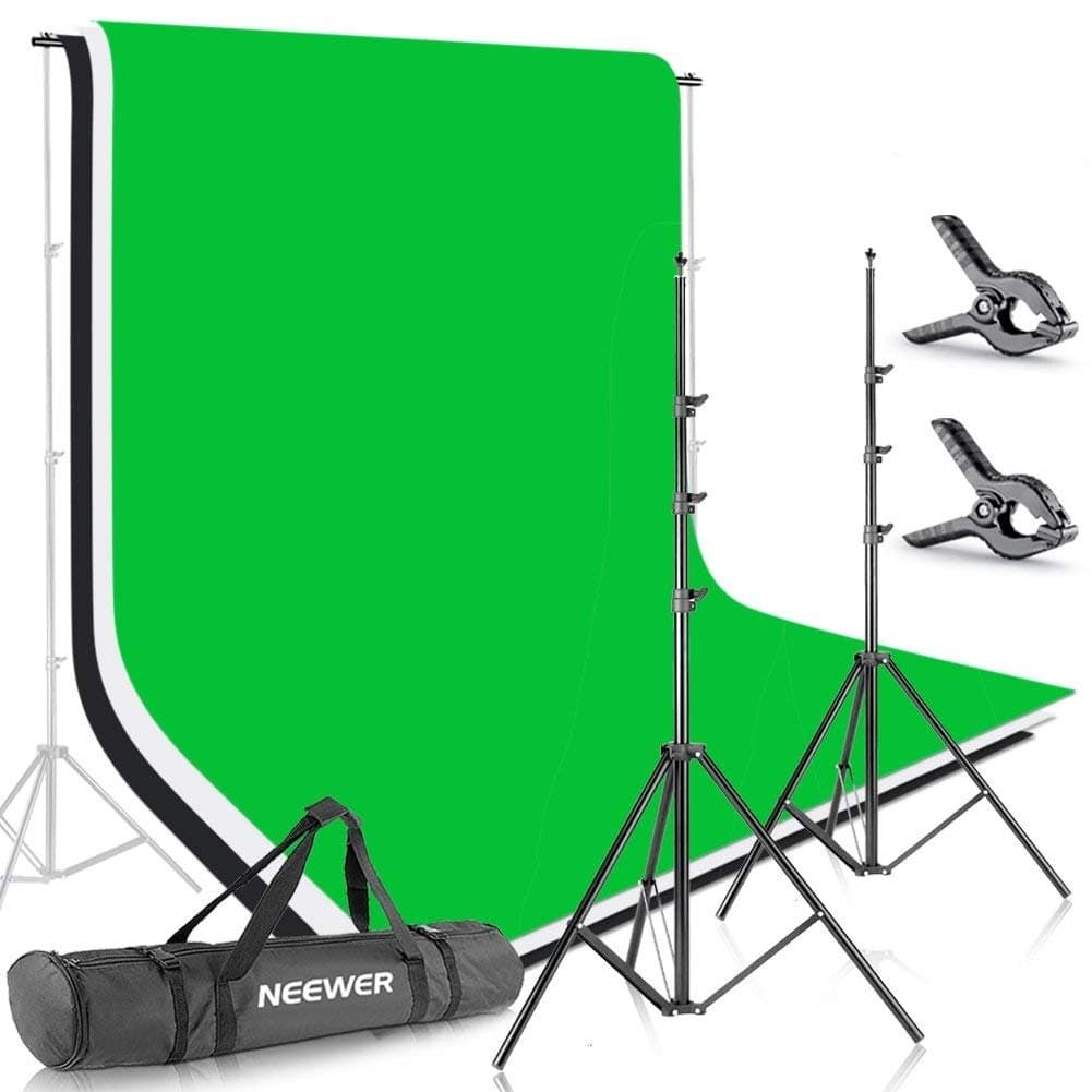 Neewer 10093781 6.5x9.8ft/2x3M Background Stand Backdrop Support System with 6x9ft/1.8x2.8M(White, Black, Green), Clamps and Carrying Bag for Portrait,Product Photography and Video Shooting